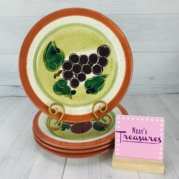 Julie Ueland 1997 FRUITS Center Rust Band Speckled Dinner Plates Set of Four - Picture 2 of 10